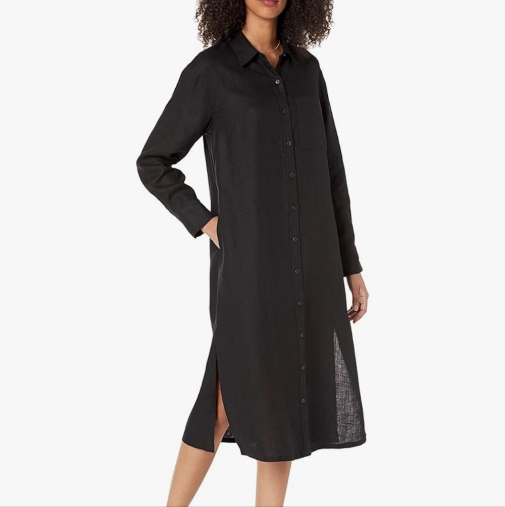NWT The Drop Black Linen Shirt Dress